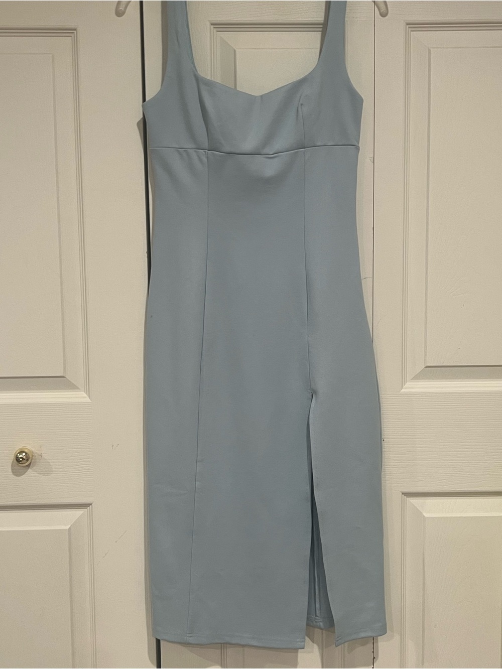 Showpo Pale Blue Scoop Neck Midi Dress with Front Slit